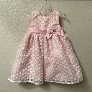 Blueberi Boulevard size 24 month Pink dress with white floral overlay.